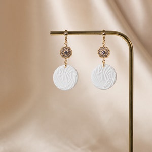 White elegant bridal earrings with crystal, Lightweight earrings, Unique earrings