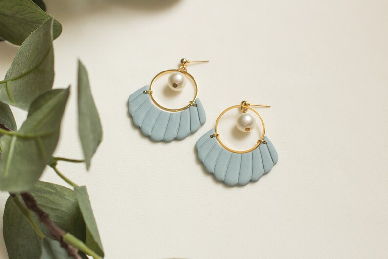 Pastel blue earrings with pearl, Lightweight hypoallergenic earrings, Perfect gift image 2