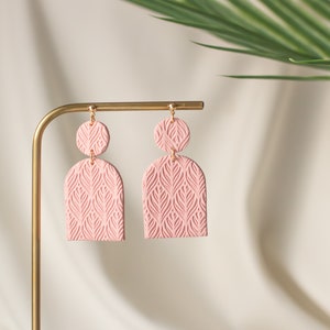 Soft pink statement Earrings, Handmade polymer clay earrings image 3