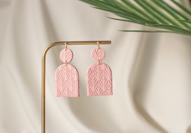 Soft pink statement Earrings, Handmade polymer clay earrings image 3