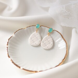 White and turquoise earrings, Lightweight handmade earrings, Gift for her image 6