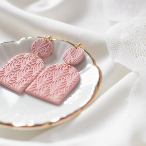 Soft pink statement Earrings, Handmade polymer clay earrings image 2