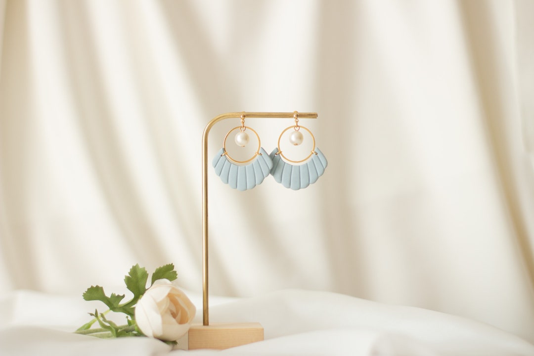 Pastel Blue Earrings With Pearl Lightweight Hypoallergenic Etsy