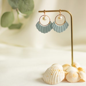 Pastel blue earrings with pearl, Lightweight hypoallergenic earrings, Perfect gift image 4