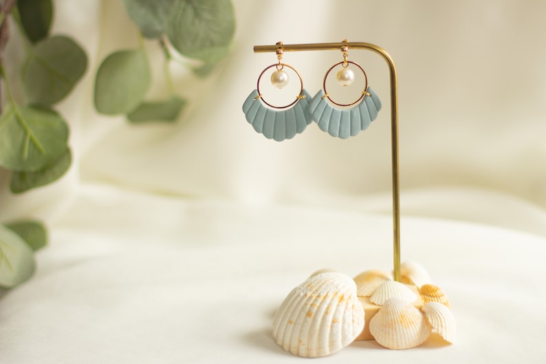 Pastel blue earrings with pearl, Lightweight hypoallergenic earrings, Perfect gift image 4