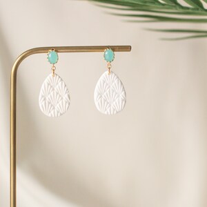 White and turquoise earrings, Lightweight handmade earrings, Gift for her image 5