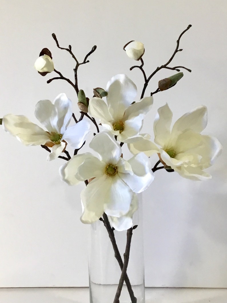 Magnolia Silk Magnolia in glass vase with acrylic water Flower Etsy