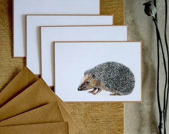 Set of 4 greeting cards, hedgehog, birthday cards, hedgehog picture, autumn