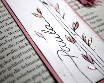 personalized bookmark, watercolor, rose gold, pink