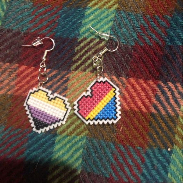 Cross Stitch Pride Heart Earrings
