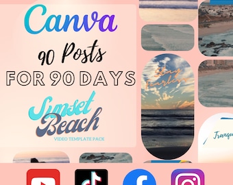 Editable Canva Vertical Video Social Media Pack Sunset Beach for Tiktok, Instagram Reels, Youtube Shorts, and Stories | 1080 x 1920 px