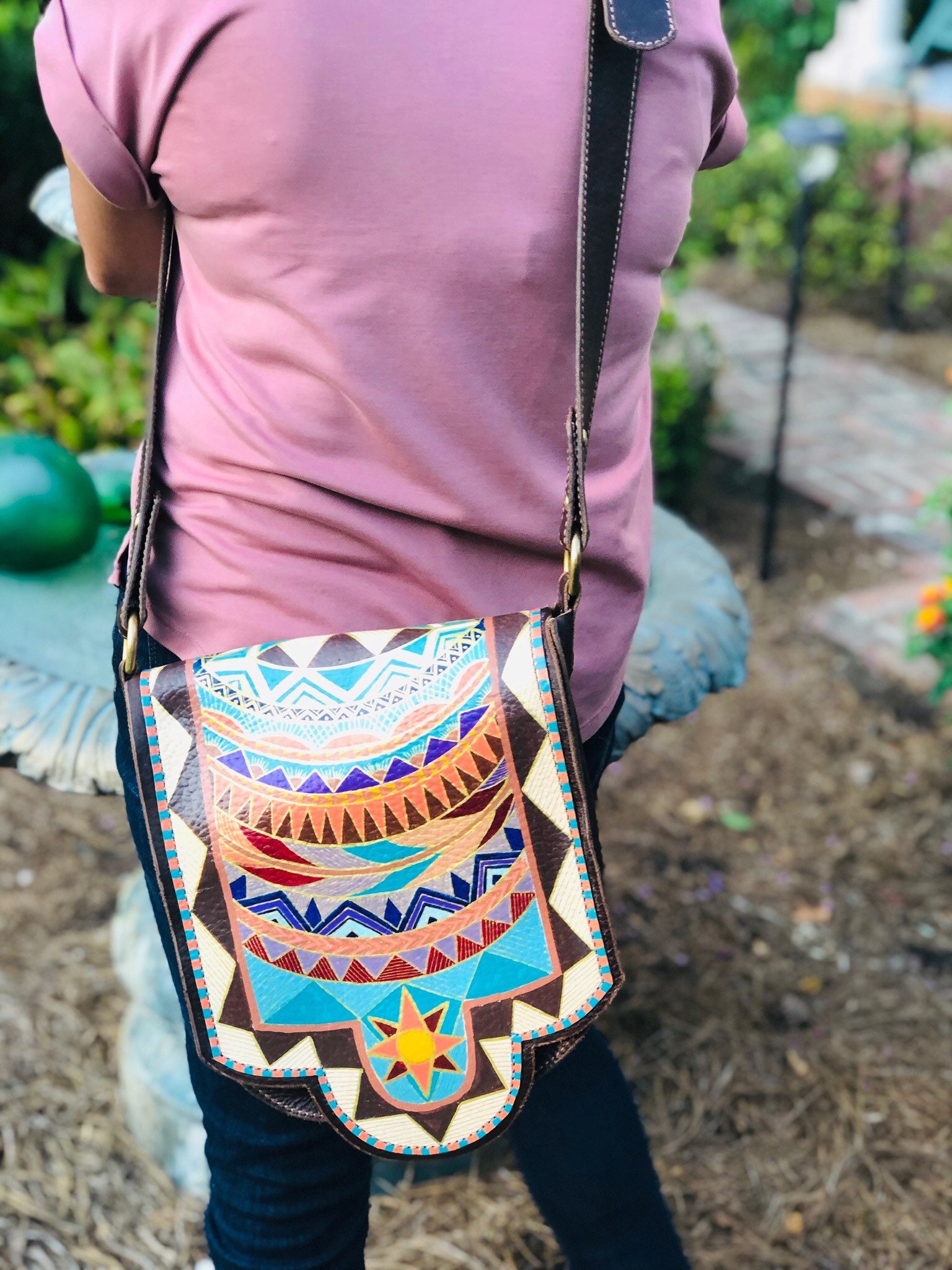 Leather Messenger Bag Leather Shoulder Bag Handpainted Etsy