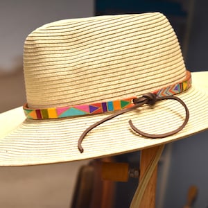 Leather hat band Hand Painted hatband Boho hatband Western style hatband southwestern hatband hatband for sun hat hatband for cowboy hat