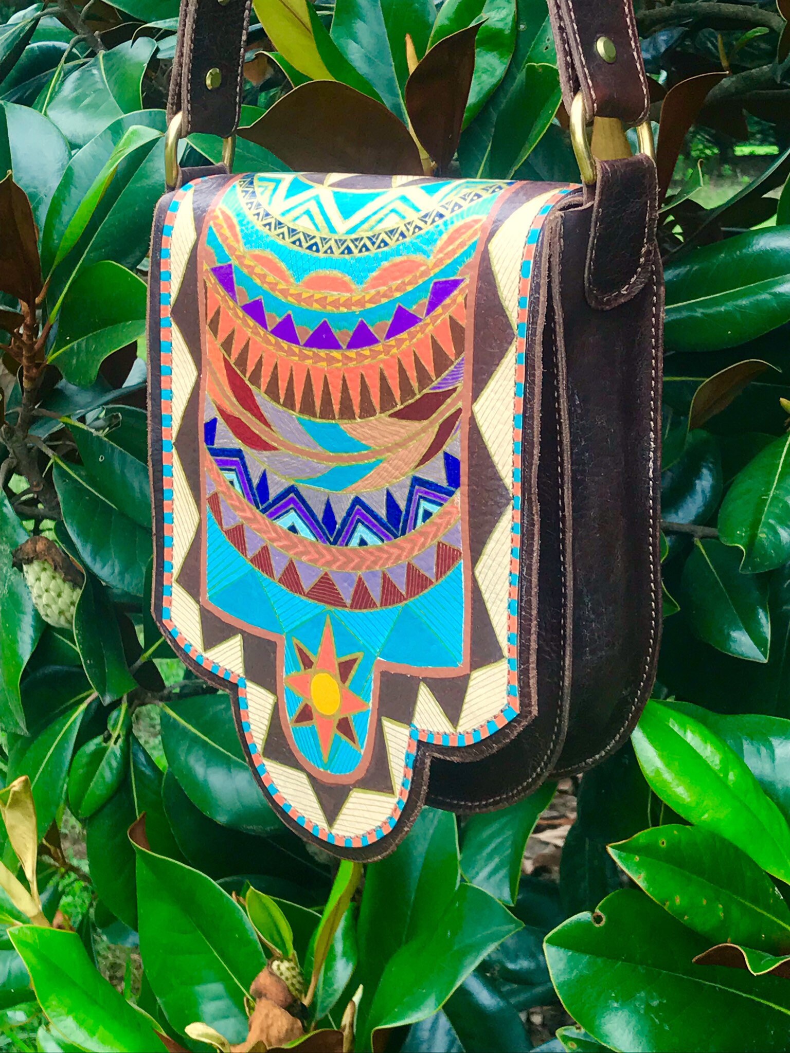 Leather Messenger Bag Leather Shoulder Bag Handpainted Etsy