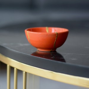 Small Size Orange Kintsugi Inspired Bowl - Handmade Iznik Pottery