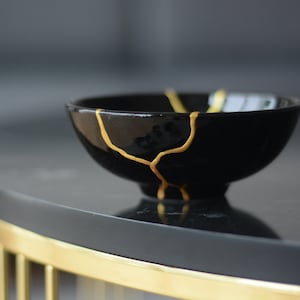 Black Kintsugi Inspired Bowl - Handmade Iznik Pottery