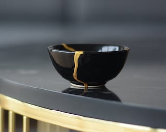 Small Size Black Kintsugi Inspired Bowl - Handmade Iznik Pottery