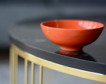 Orange Kintsugi Inspired Bowl - Poterie Iznik faite à la main