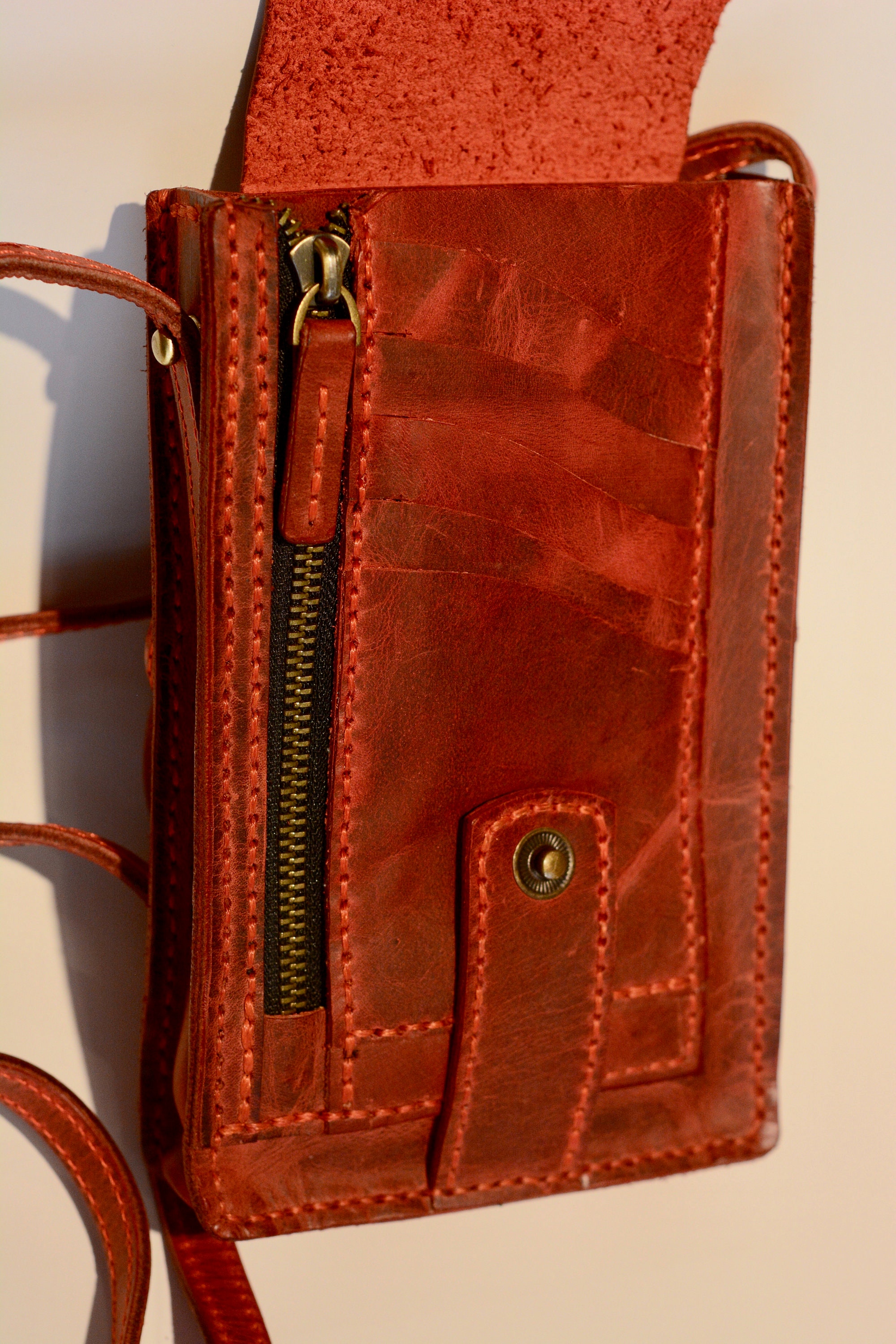 Vintage Style Crossbody Bag Red Leather Phone Bag Shoulder Bag Etsy UK