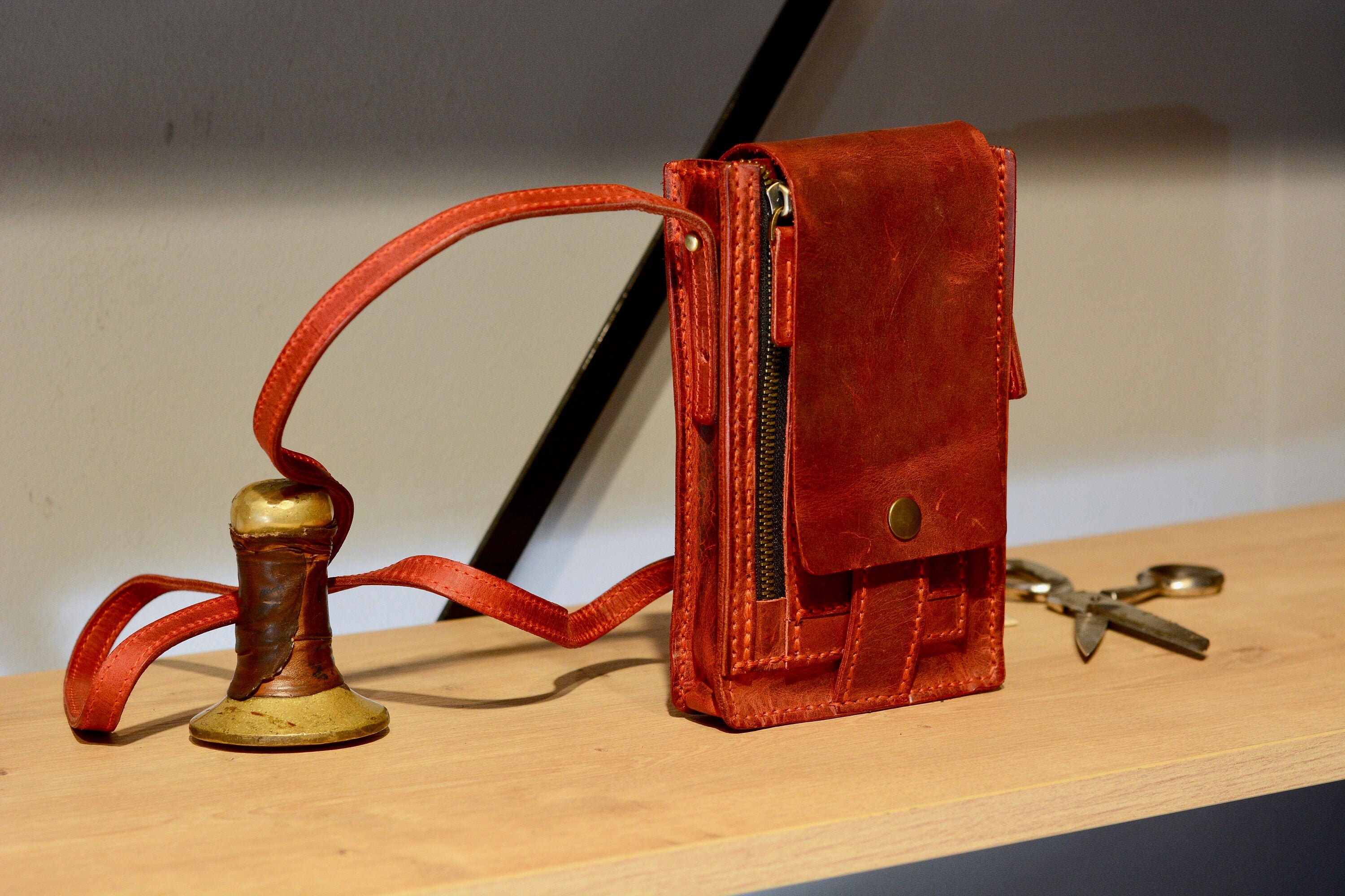 Vintage Style Crossbody Bag Red Leather Phone Bag Shoulder Bag Etsy UK