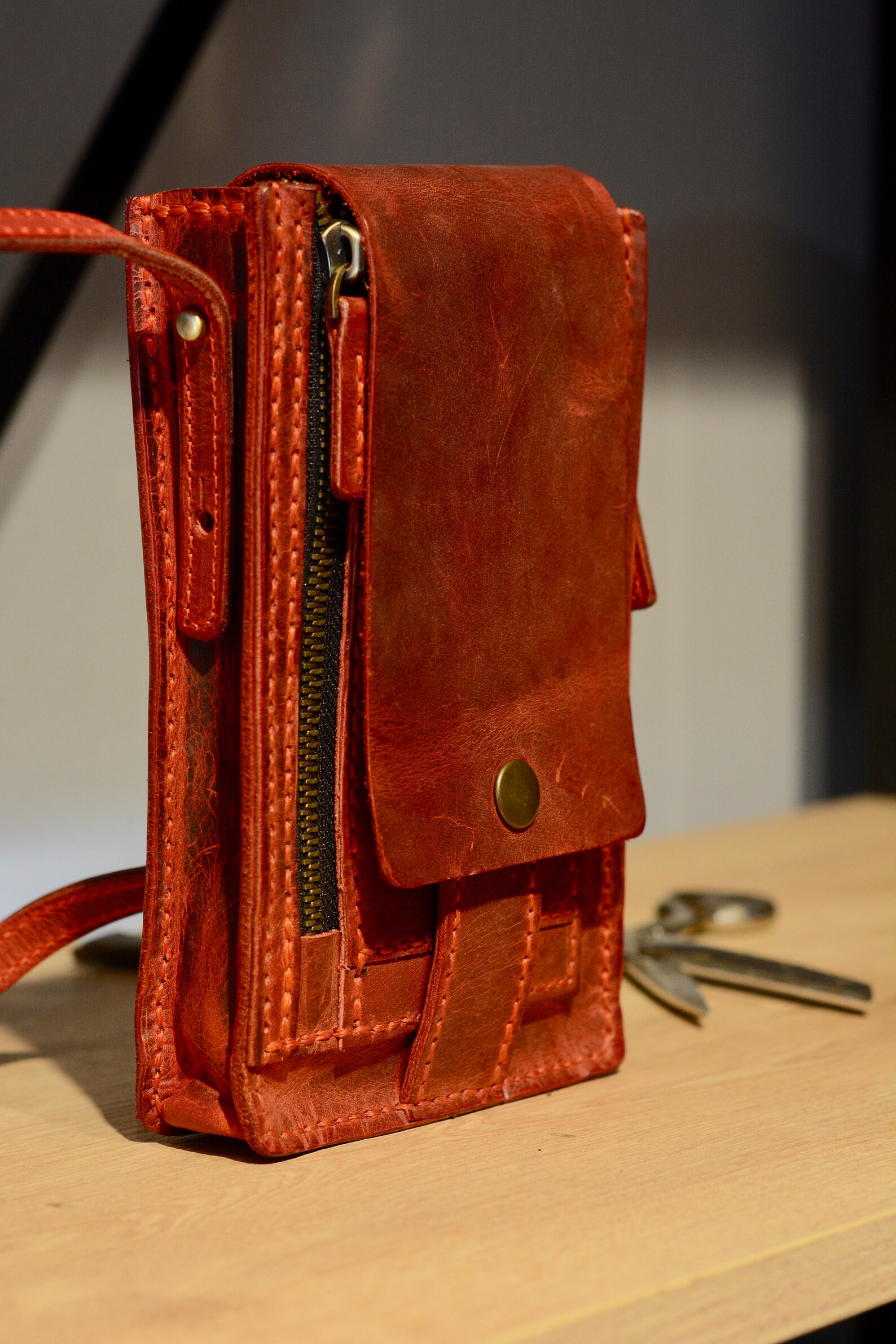 Vintage Style Crossbody Bag Red Leather Phone Bag Shoulder Bag Etsy UK