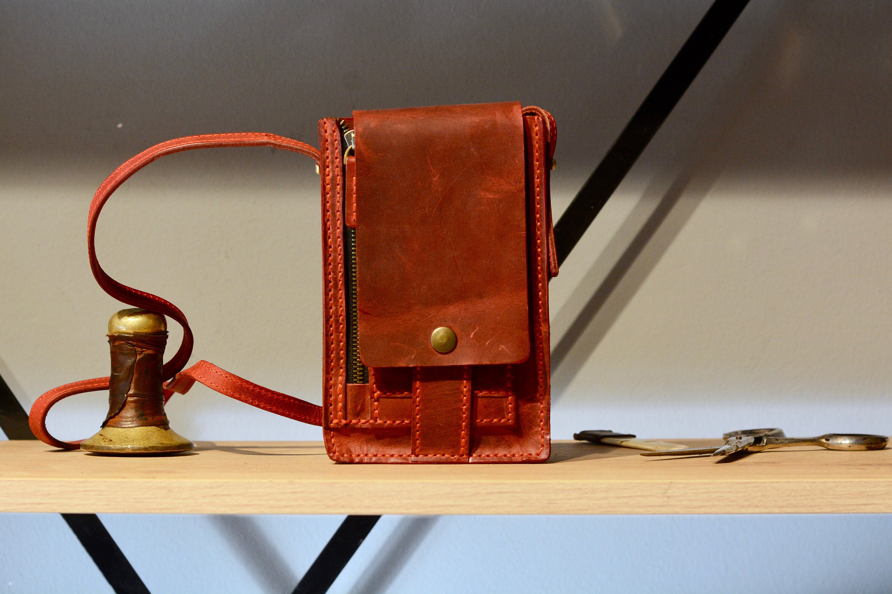 Vintage Style Crossbody Bag Red Leather Phone Bag Shoulder Bag Etsy UK