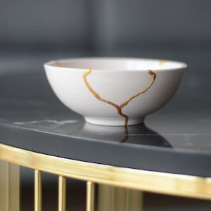 Plain White Kintsugi Inspired Bowl - Handmade Iznik Pottery