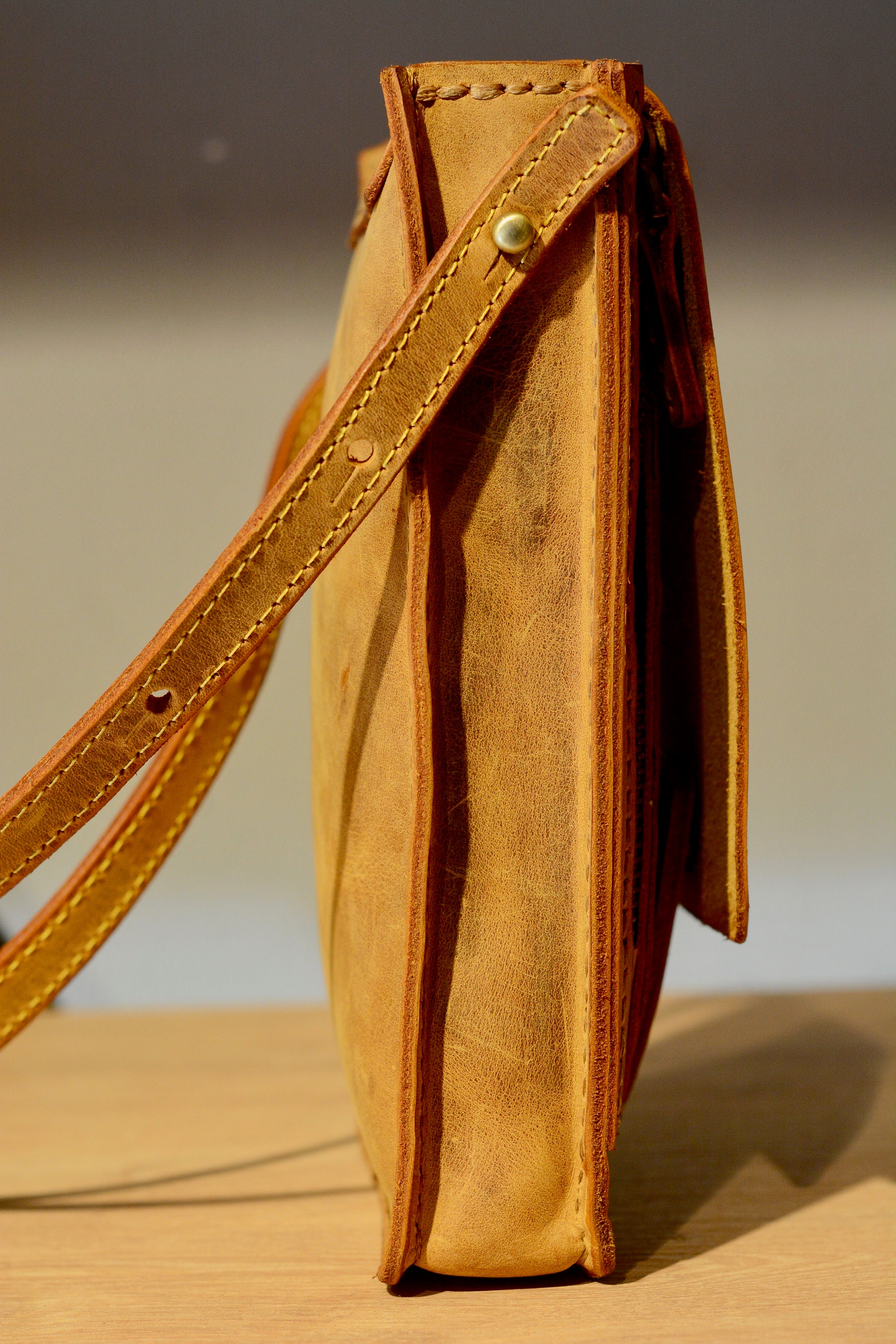 Vintage Style Crossbody Bag Yellow Leather Phone Bag Shoulder Etsy UK