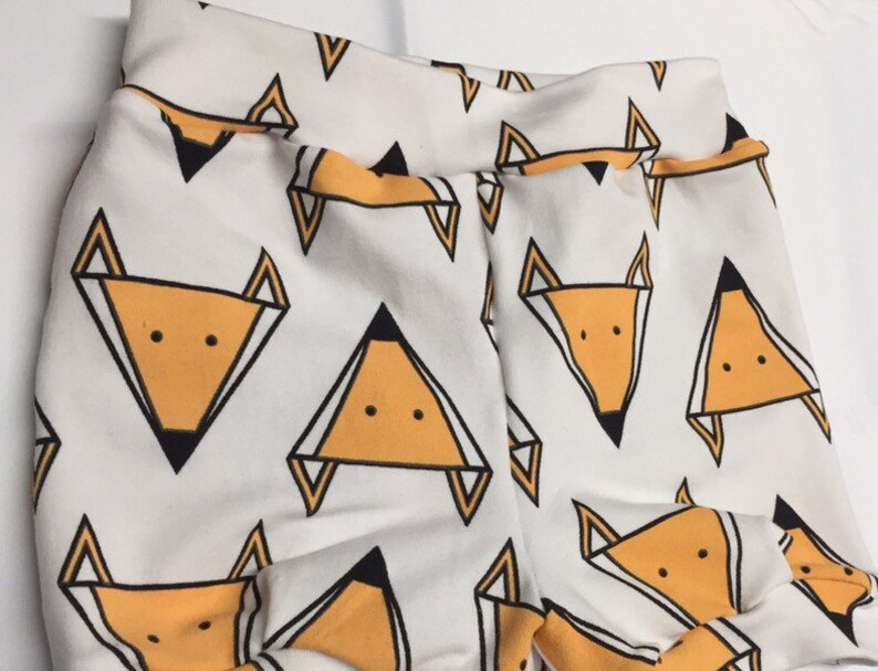 White and Orange geometric fox leggings fox animal patterned trouser bottoms