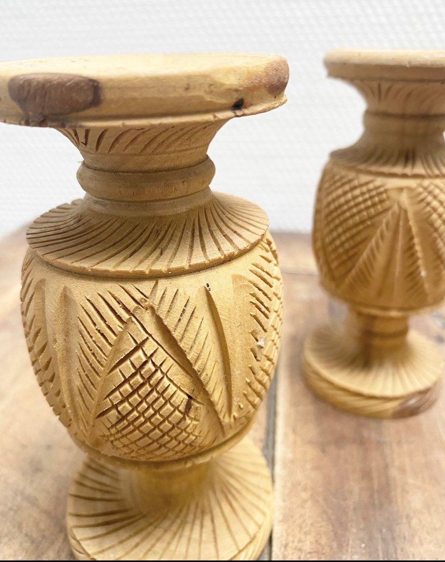 Bougeoir Vintage en Bois Sculpté