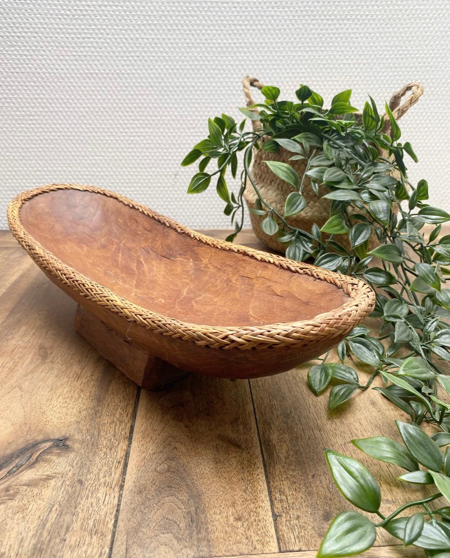 Coupelle en Bois et Rotin