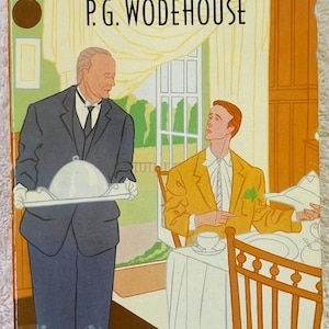 May include: Vintage paperback book cover titled "Life with Jeeves" by P.G. Wodehouse. The illustration depicts a butler in a dark suit serving a man in a yellow jacket at a table. The Penguin logo is visible.