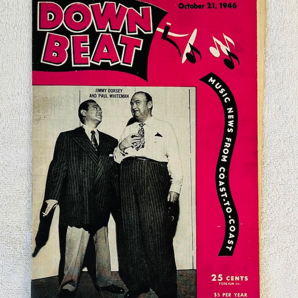 DOWN BEAT MAGAZINE - October 21, 1946 - Jimmy Dorsey & Paul Whiteman - Jazz, Blues, Big Band Music