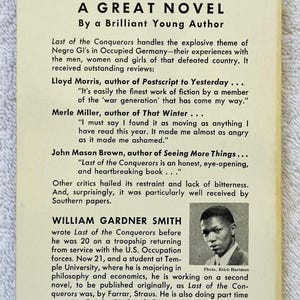 May include: A vintage paperback book cover with a red and green design. The title "A Great Novel" is featured, along with author William Gardner Smith's name. The cover includes text about the book's theme and reviews.