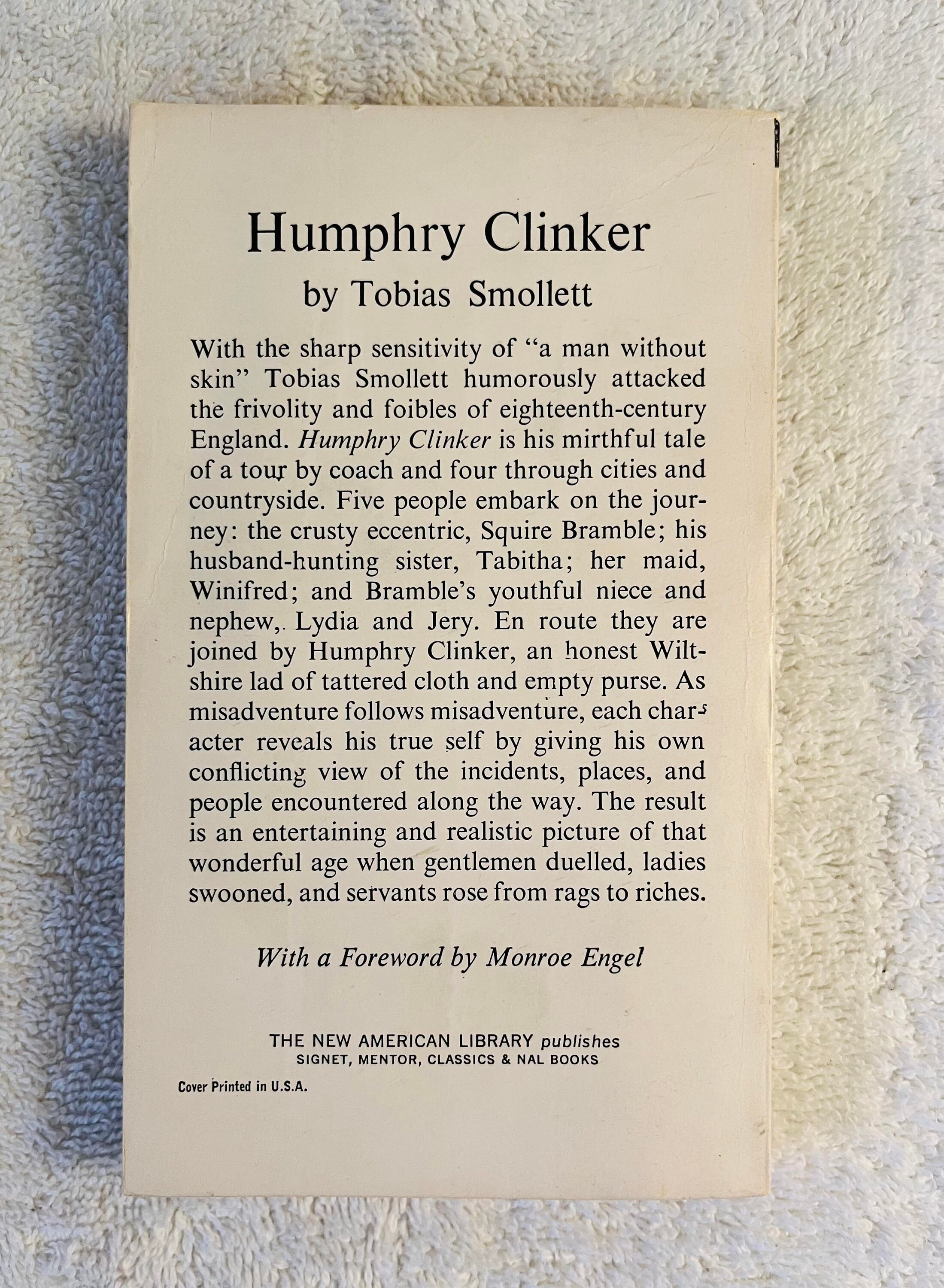 TOBIAS SMOLLET - the Expedition of Humphrey Clinker - 1960 Signet