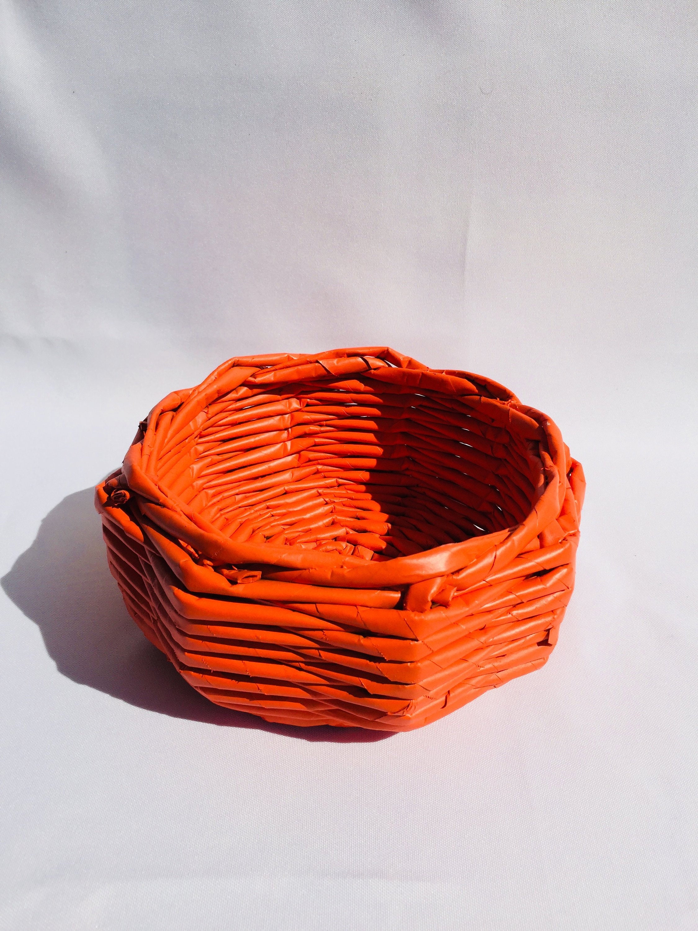 Panier Artisanal Orange en Papier Recyclé - Luisart