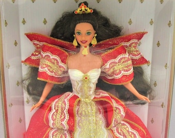 Barbie AA HAPPY HOLIDAYS 1997 robe Rouge dorée Mattel 17833 poupée en