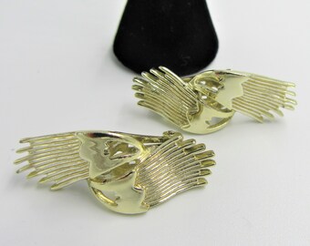 Vintage Signed Coro Clip On Earrings: Gold & Silver Tone Feather Wings