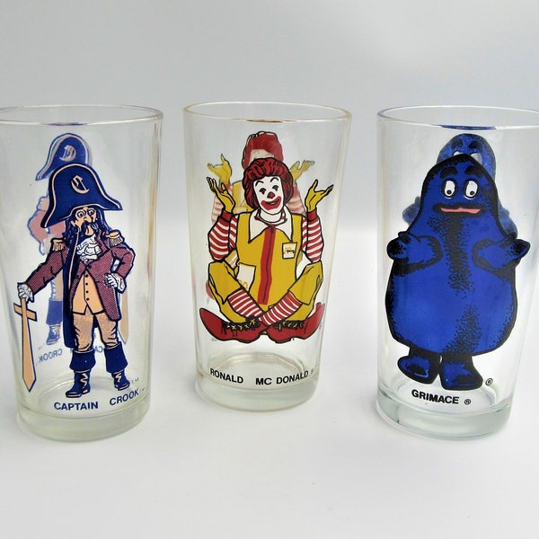1977 MCDONALD COLLECTOR GLASS / Choose One / Ronald McDonald / Captain Crook / Grimace / Hamburglar / Juice Glass