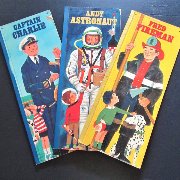 Vintage 1968 Large Golden Busy People Book / Set of 3 / Andy Astronaut / Captain Charlie / Fred Fireman / Children's Book Set