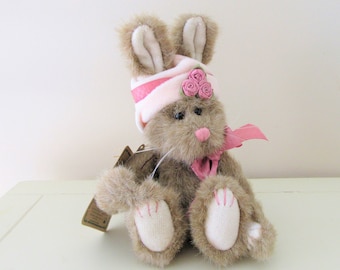 1990&#39;s Boyd&#39;s Bear Bunny / 6&quot; Plush / LUCINDA / Investment Collectibles / Fully Jointed Bunny / Pink Roses / With Tags