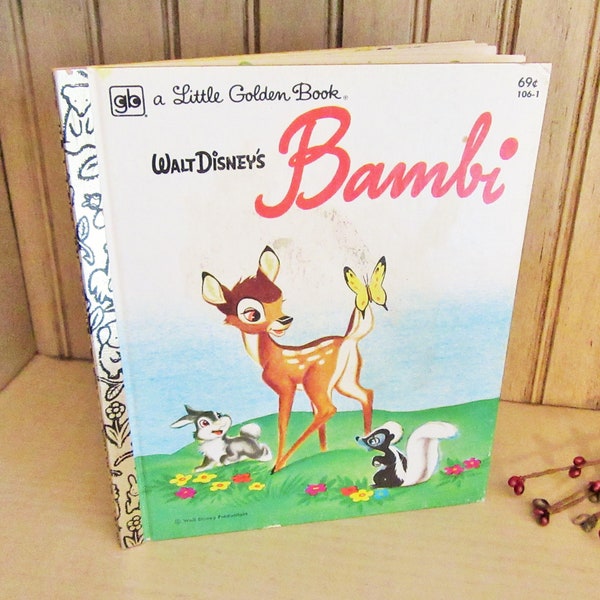 1970's Vintage BAMBI / Walt Disney Book / Little Golden Book / By Felix Sulton / Early Reader