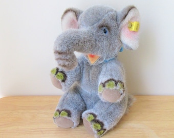 1980&#39;s STEIFF DOSSY ELEPHANT Retired Steiff Elephant with Button 5810/22 Made in Germany Plush Elephant Collectible Vintage