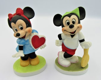 Vintage Disney Mickey and Minnie Mouse Porcelain Figurine Set