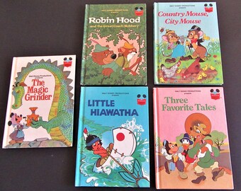 1970's Vintage DISNEY READERS / CHOOSE Your Favorite / Hardcover Book / Country City Mouse / Magic Grinder / Little Hiawatha / Robin Hood