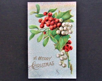 Antique 1900s Embossed Christmas Postcard: Benjamin Franklin Stamp Ephemera