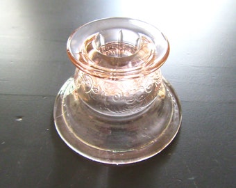 Vintage 1930's Pink Depression GLASS Madrid Candle Holder / Mid Century Decor