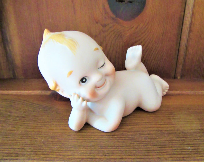 Vintage LEFTON KEWPIE DOLL Bisque Porcelain Figurine With Blue Etsy