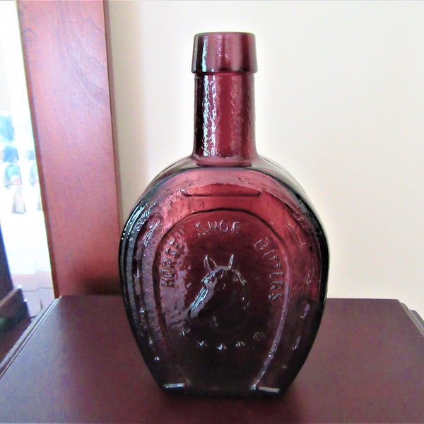 Vintage WHEATON DECANTER BOTTLE Horse Shoe Bitters Purple Glass Bottle Vintage Whisky Bottle Collector's Bottle