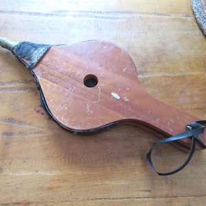 Antique Fireplace Bellows / Two Sided / Wood / Gold / Leather / Fireplace Tools / Small Fireplace Bellows